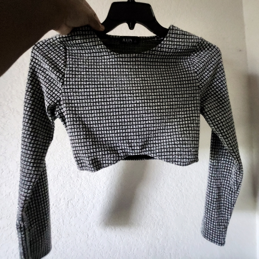 Silver and black sparkly crop top